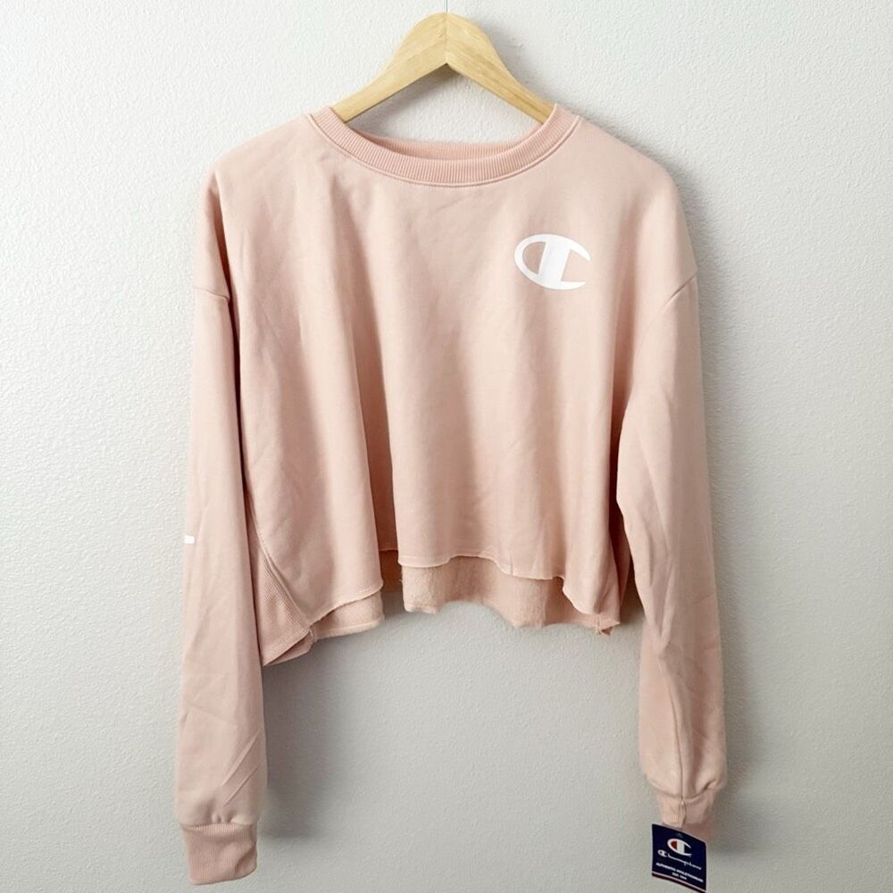 CHAMPION | NWT Crewneck Sweatshirt Crop Cropped "C" Logo Spiced Almond Pink | XL - Picture 2 of 11